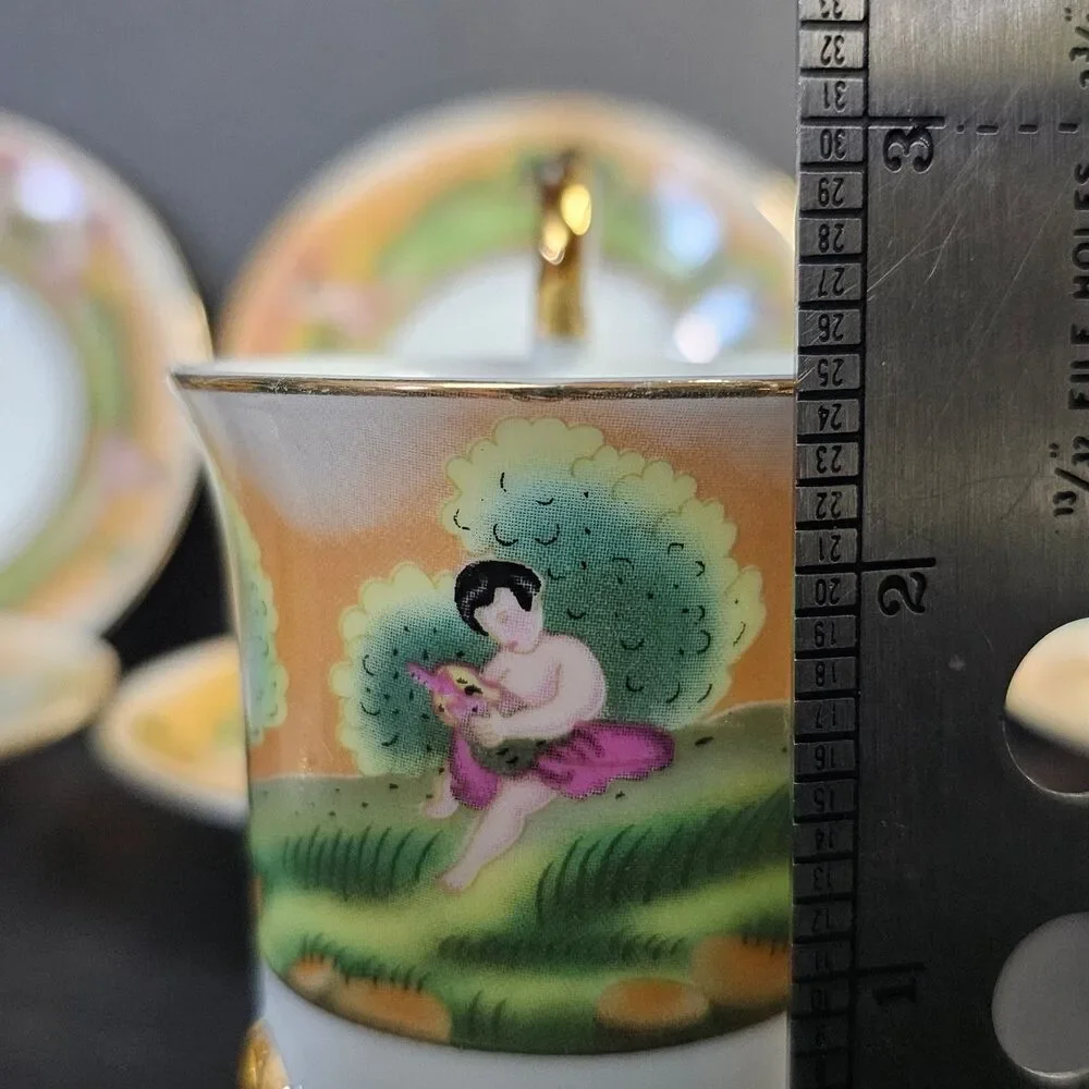 Japanese Teacups and Saucers, Set of 4 Gold Accents Demitasse Coffee Cups